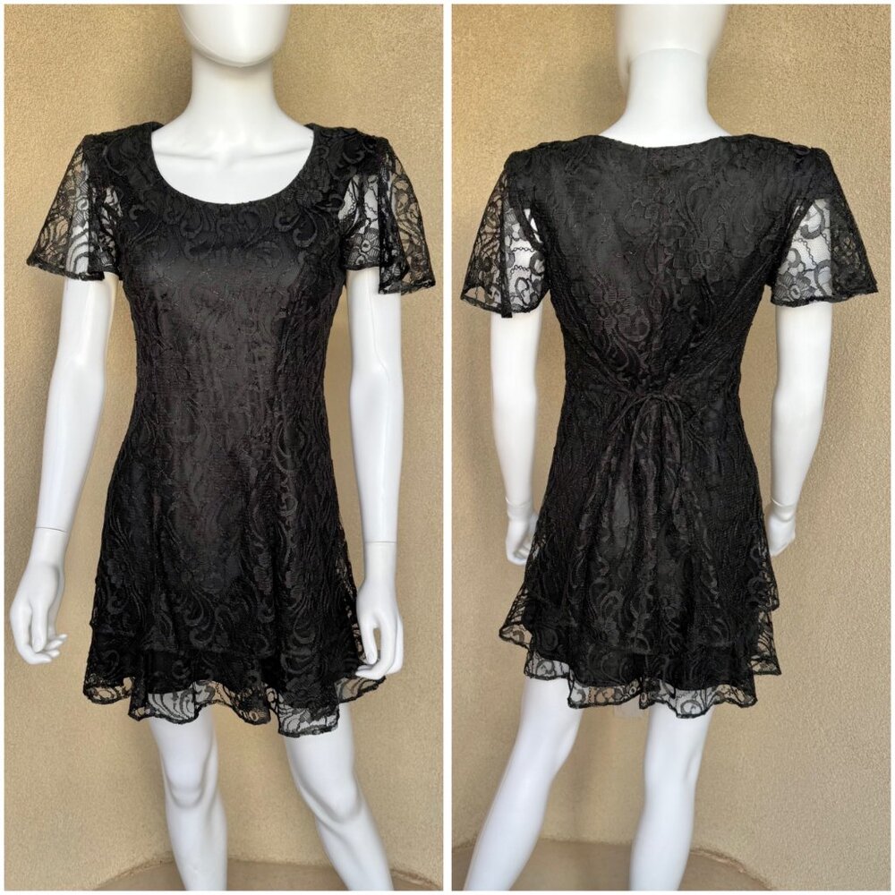 🖤Whimsigoth 90s Black Lace Mini Dream Dress🖤 - Picture 3 of 9